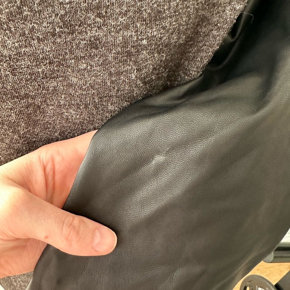 Fabletics Milano Coat Grey Black Faux Leather Sleeve Wrap Jacket size Small - Picture 7 of 10